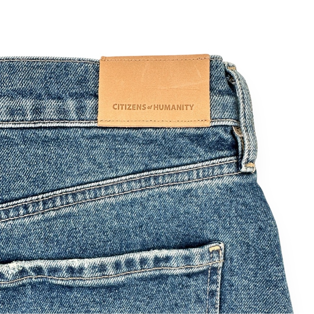 Citizens of Humanity Beatnik Mid Wash Frayed Classic Blue Denim Jean Mini Skirt - Picture 8 of 12